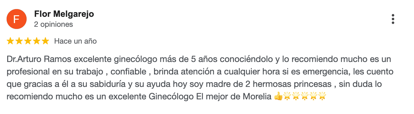 Reseña de 5 estrellas en Google de Flor Melgarejo sobre el Dr. Arturo Ramos